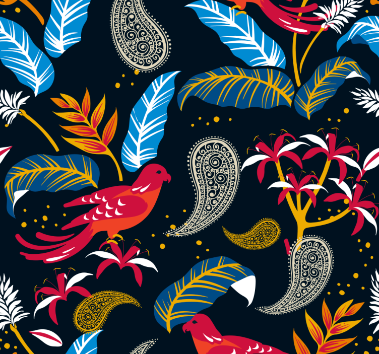 Living room wallpaper ornate bird design - TenStickers