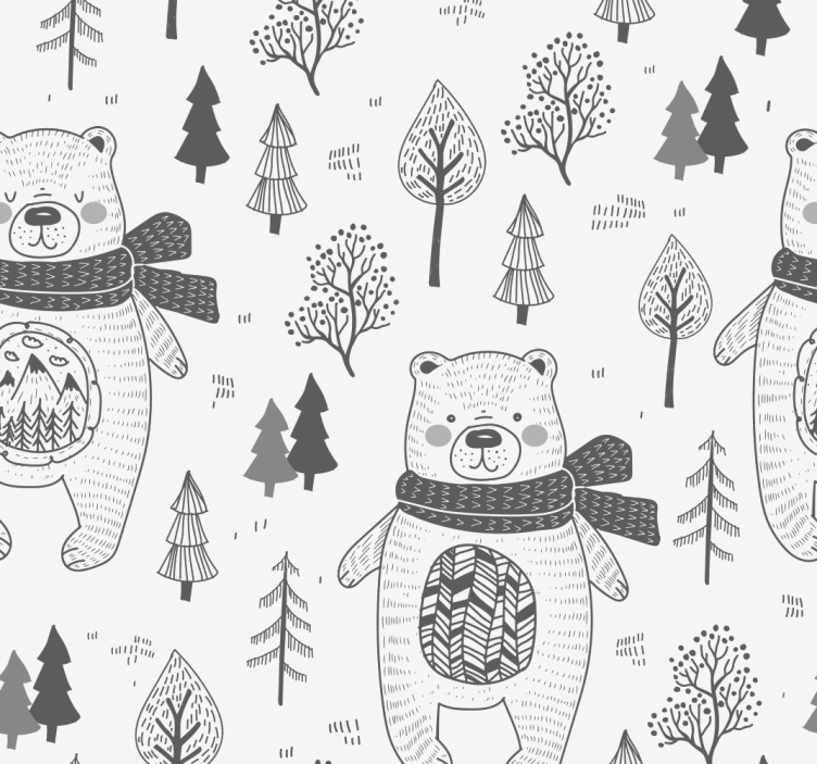 Forest Bear Motif animal wallpaper - TenStickers