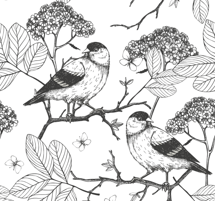 Avian Botanical Style birds wallpaper - TenStickers