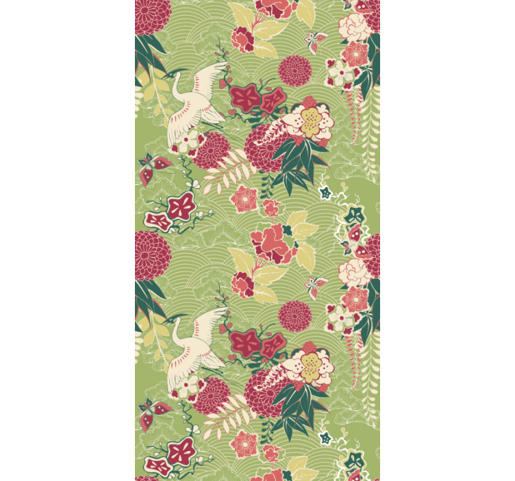 Floral Crane Motif flower wallpaper - TenStickers