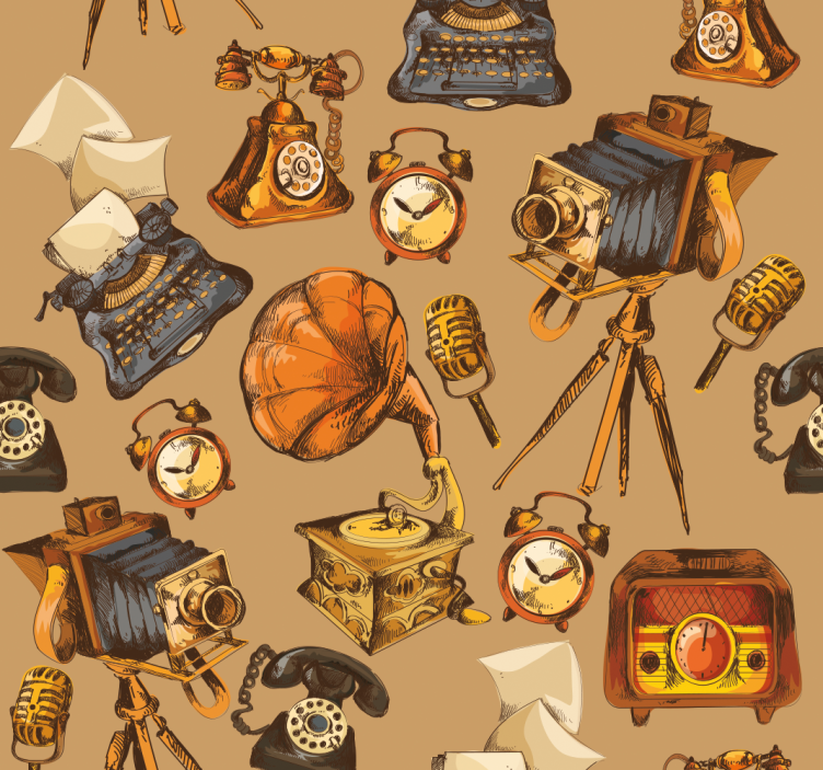 Retro Object Montage vintage wallpaper - TenStickers