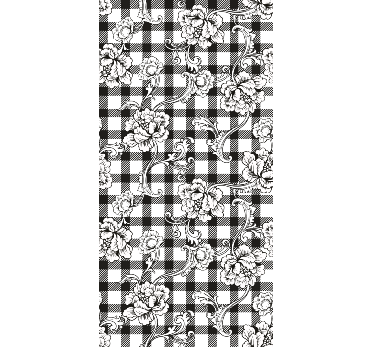 Botanical Checkerboard floral ornament wallpaper - TenStickers