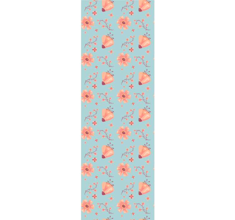 Orange flowers over blue background wallpaper - TenStickers