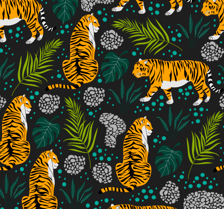 Tropical Tiger Pattern animal wallpaper - TenStickers