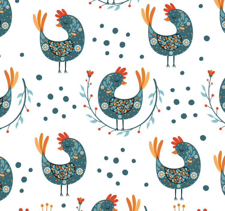 Folksy Rooster Motif animal wallpaper - TenStickers