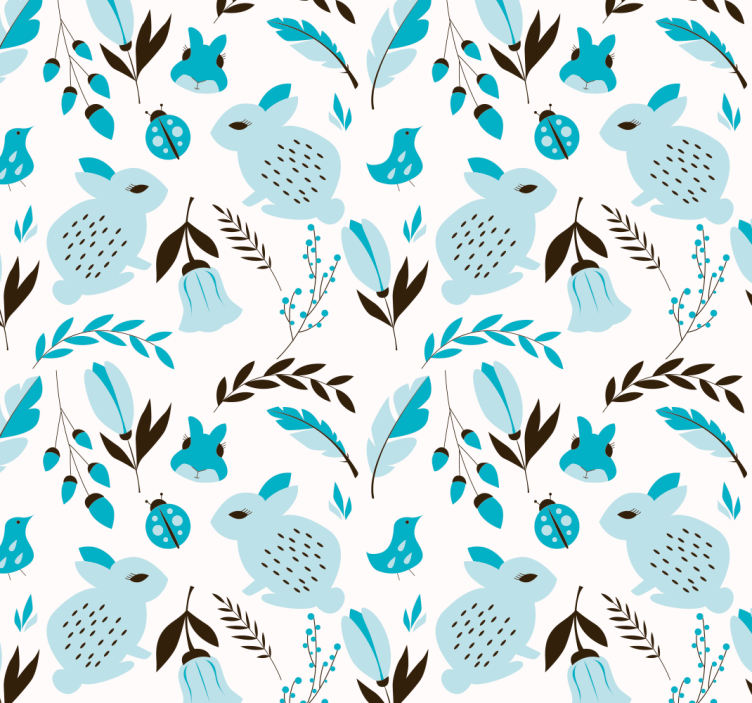 Blue Bunnies animal wallpaper - TenStickers