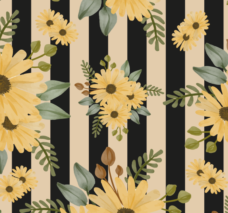 Striped Sunflower Pattern floral ornament wallpaper - TenStickers