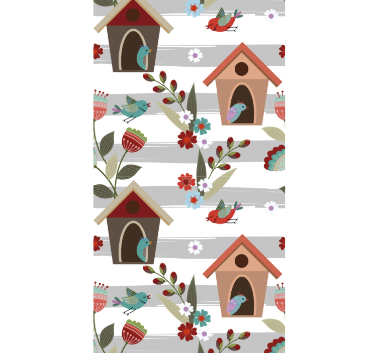 Charming Birdhouses Pattern floral ornament wallpaper - TenStickers