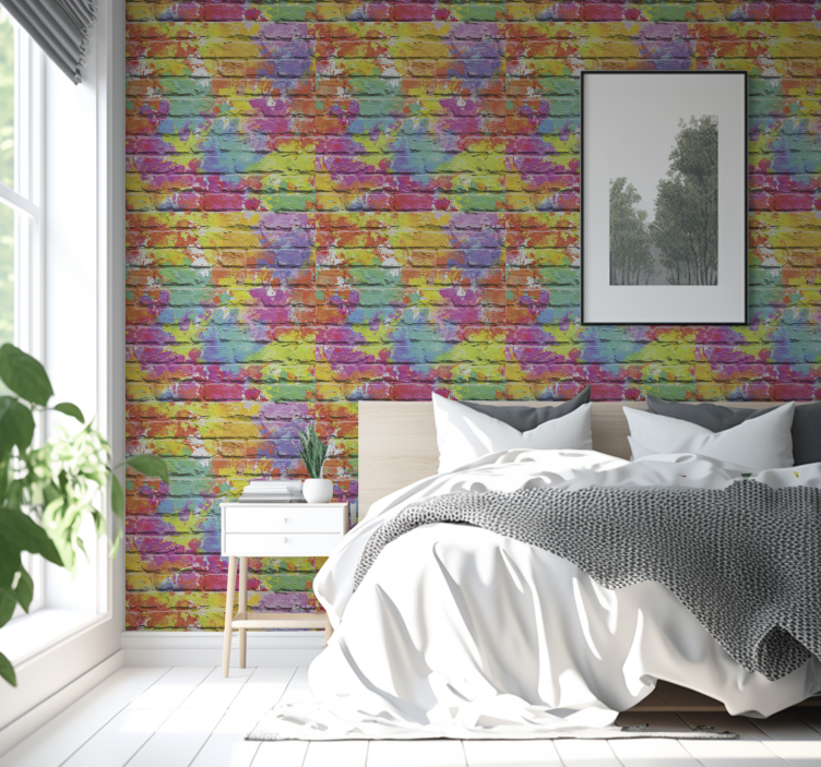 Paint Splash Brick Art Wallpaper - TenStickers