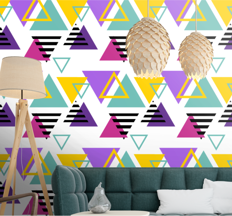 Colorful retro pattern triangle wallpaper - TenStickers