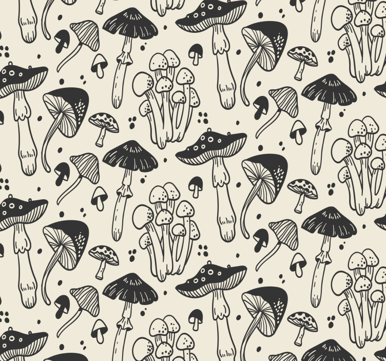 Black drawing mushrooms pattern  wallpaper - TenStickers