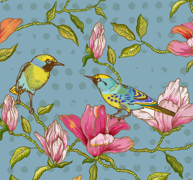 Floral Avian Ambience flower wallpaper - TenStickers
