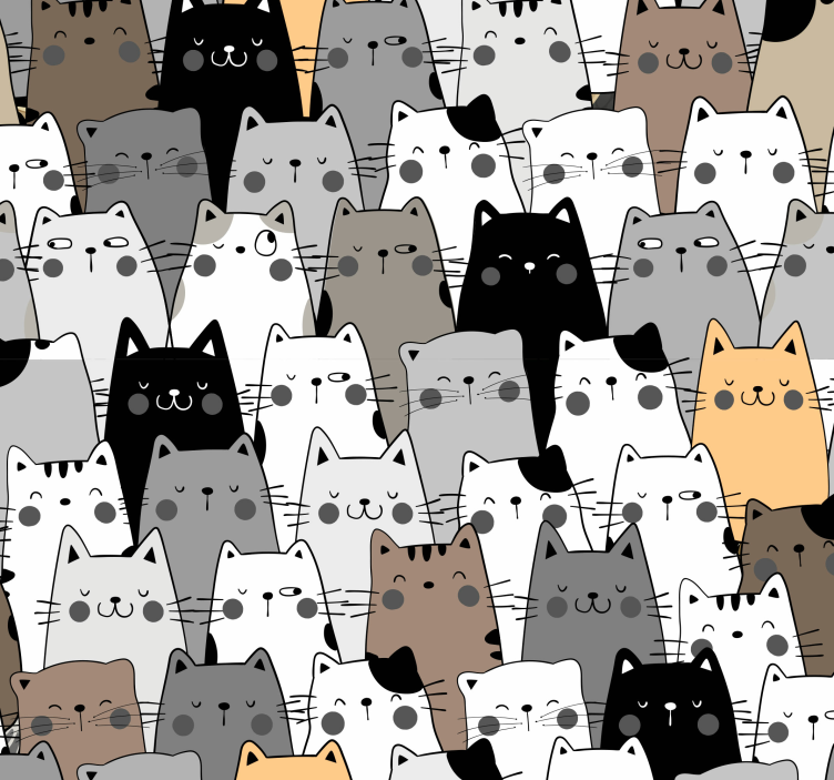 Colorful cartoon cats pattern Modern Wallpaper - TenStickers