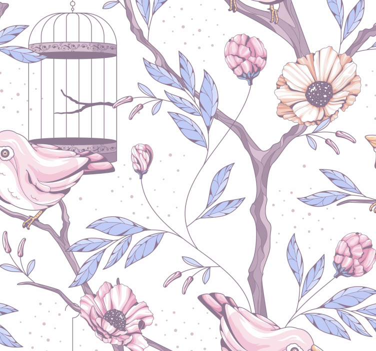 Romantic branches with birds tree wallpaper - TenStickers