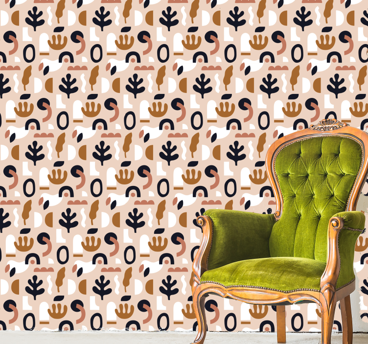 Abstract Plant Motifs beige wallpaper - TenStickers