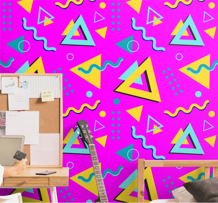 Retro pink pattern triangle wallpaper - TenStickers
