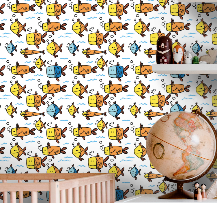 Aquatic Cartoon Fun fish wallpaper - TenStickers