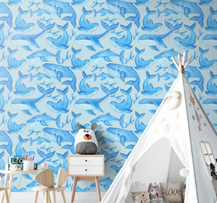 Aquatic Whale Patterns fish wallpaper - TenStickers