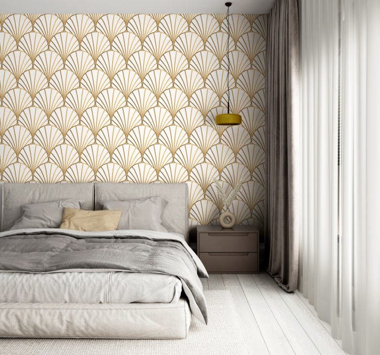 Art deco white and gold master bedroom wallpaper - TenStickers