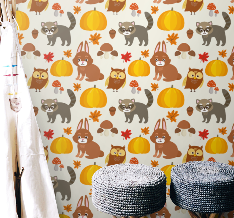 Autumn Fauna Pattern animal wallpaper - TenStickers