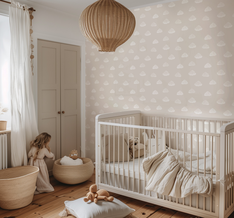 Beige clouds pattern nursery wallpaper - TenStickers
