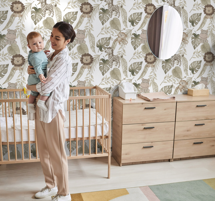 Beige jungle pattern nursery wallpaper - TenStickers