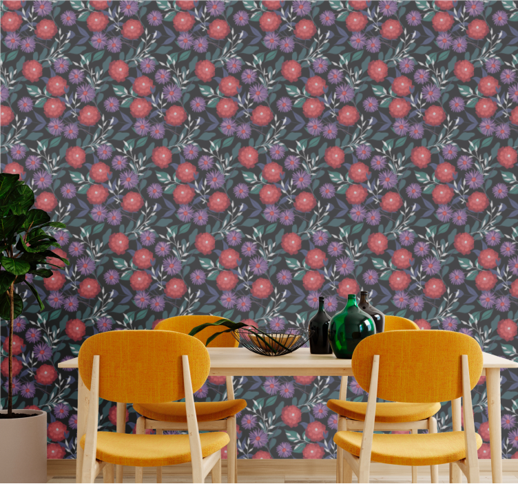 Berry burst motif flower wallpaper - TenStickers