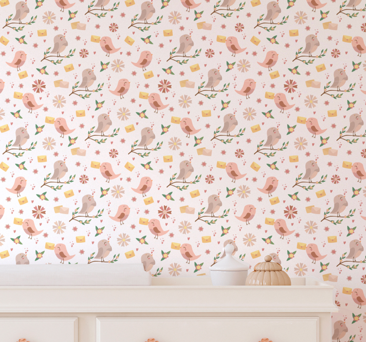 Bird Floral Pattern personalized wallpaper - TenStickers