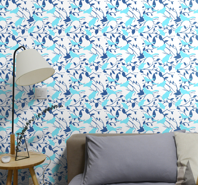 Bird Silhouette Pattern leaf wallpaper - TenStickers