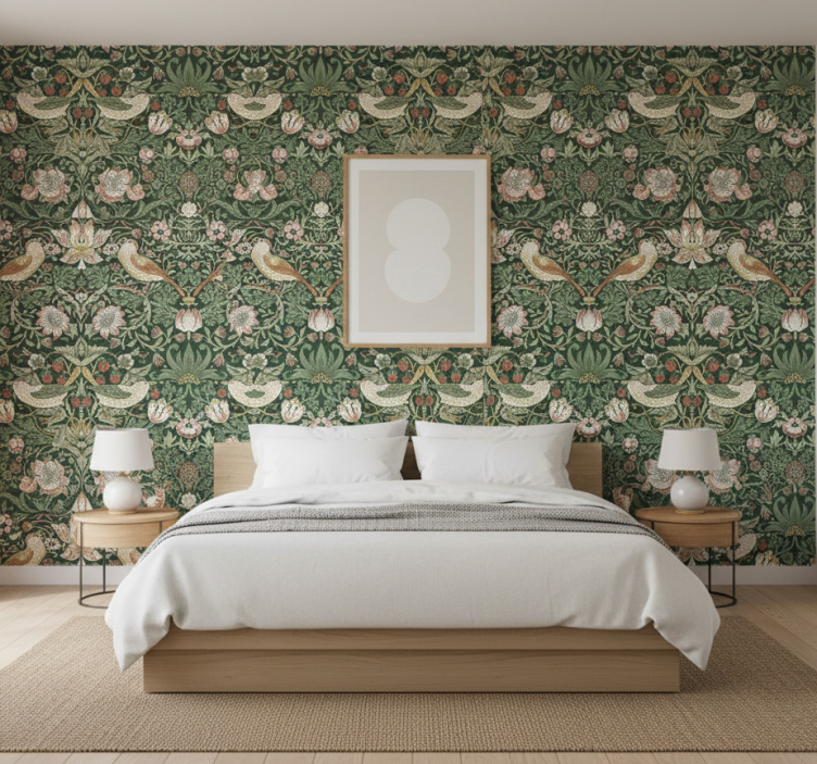 Birds wallpaper morris style bird design - TenStickers