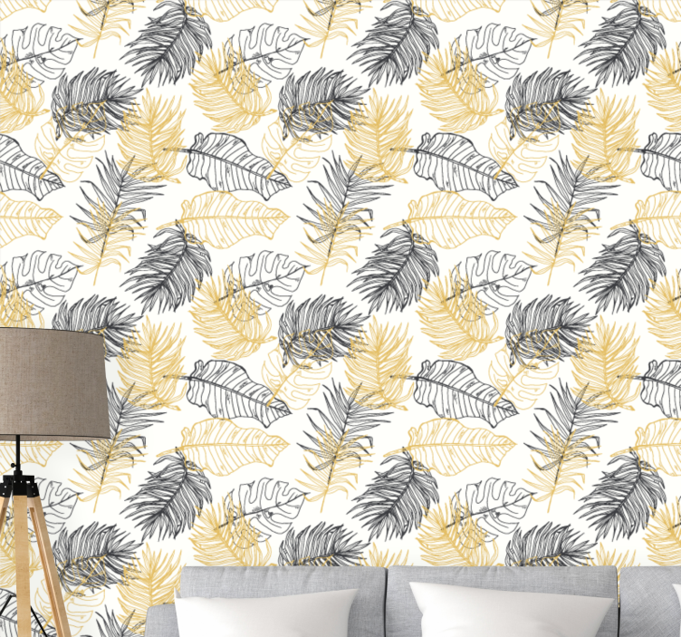 Black and golden tropical pattern leaf wallpaper - TenStickers