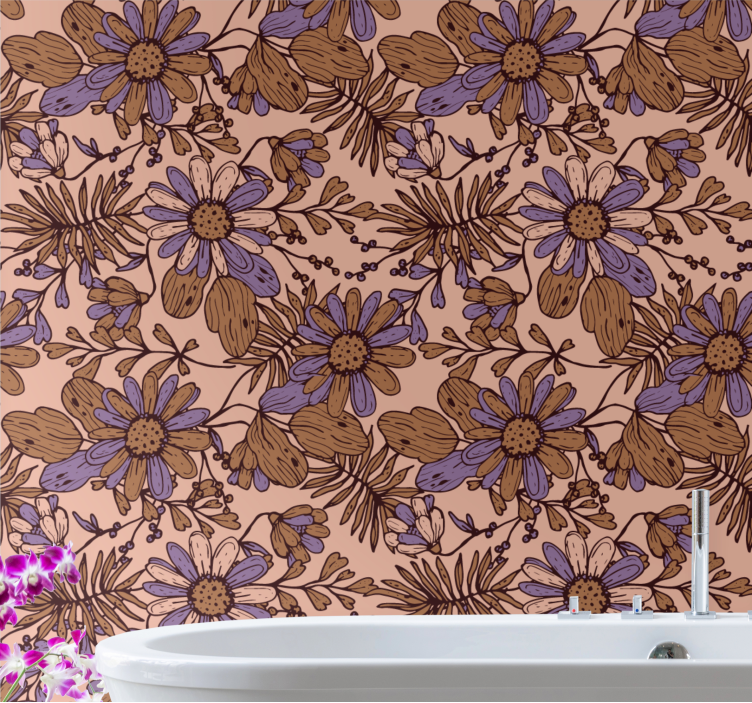 Blooming brown patterns flower wallpaper - TenStickers