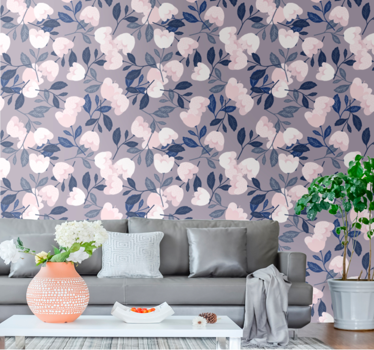 Blossom bloom pattern floral ornament wallpaper - TenStickers