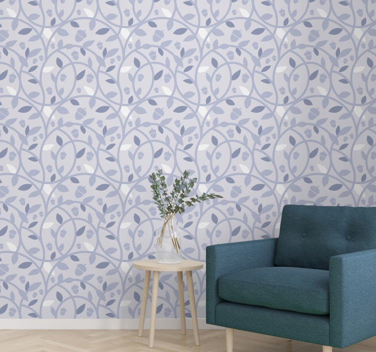 Blue acorns leaf wallpaper - TenStickers