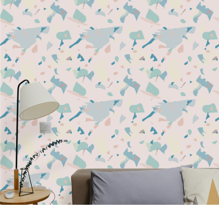 Blue and beige terrazzo wallpaper abstract - TenStickers