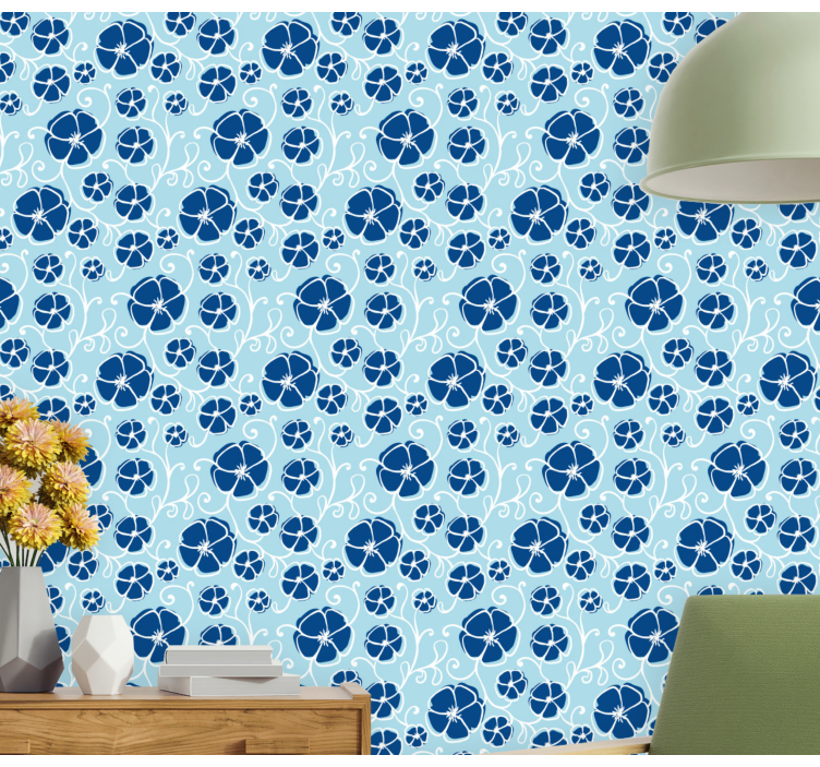 Azure Botanical Squares floral ornament wallpaper - TenStickers
