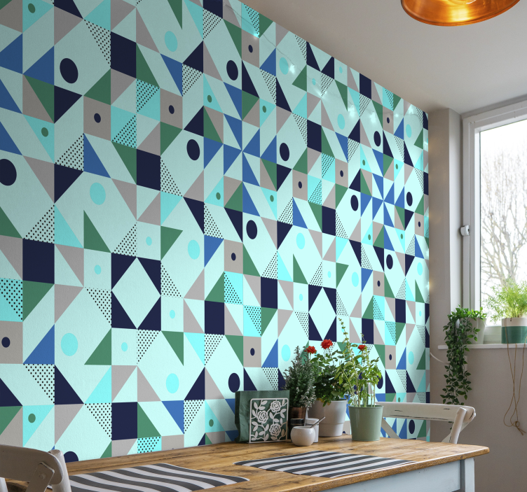 Blue patchwork abstract  Wallpaper - TenStickers