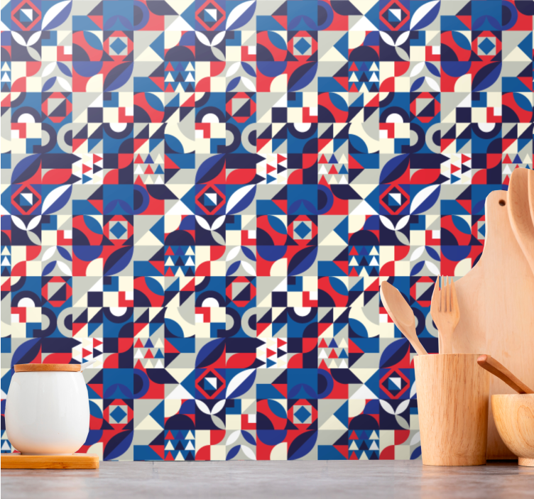 Blue patterns fusion geometric wallpaper - TenStickers