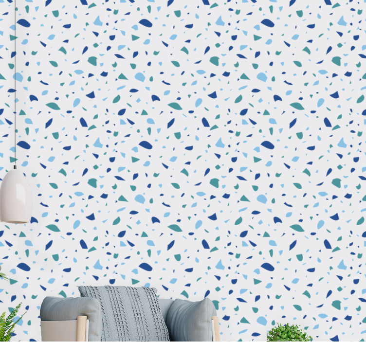 Blue tones terrazzo  living room wallpaper - TenStickers