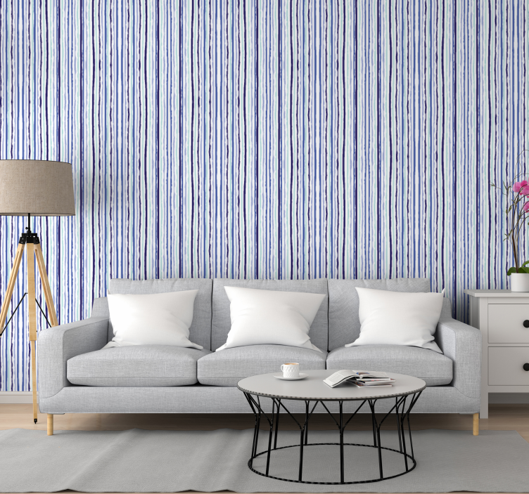 Blue vertical pattern striped wallpaper - TenStickers