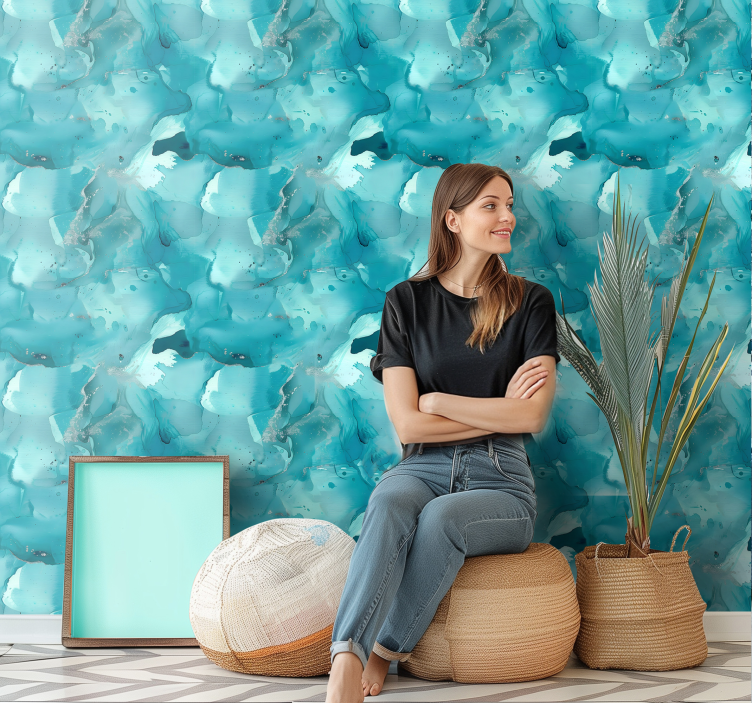 Blue waves wallpaper abstract - TenStickers