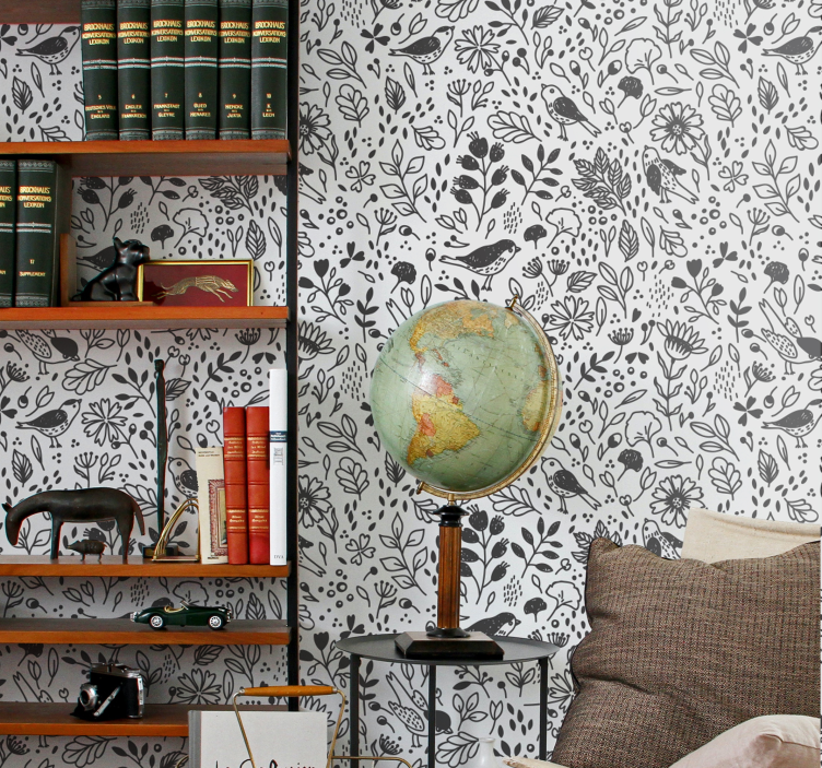 Botanical Avian Pattern flower wallpaper - TenStickers