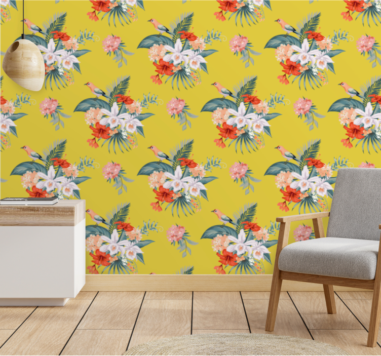 Bouquet on yellow background flower wallpaper - TenStickers