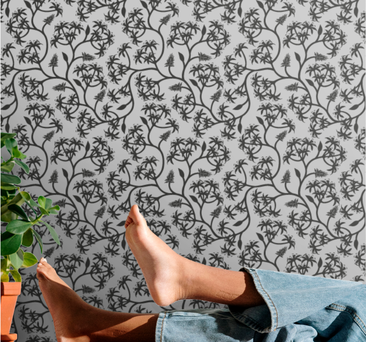 Branch pattern on gray background floral ornament wallpaper - TenStickers