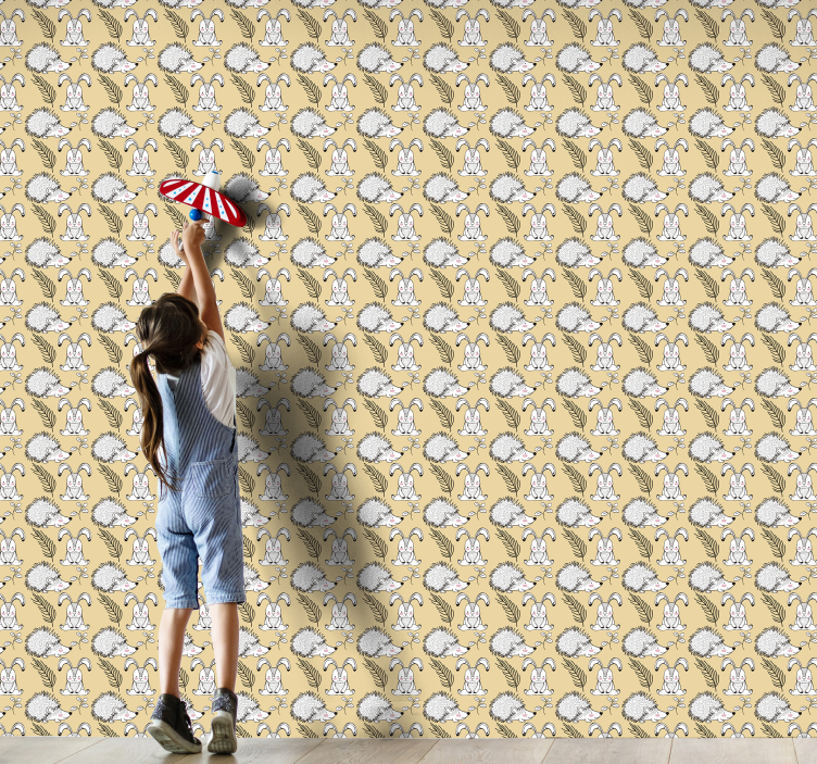 Bunny and Hedgehog Pattern animal wallpaper - TenStickers