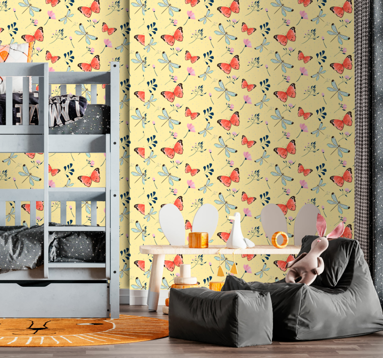 Butterflies Flora Pattern butterfly wallpaper - TenStickers