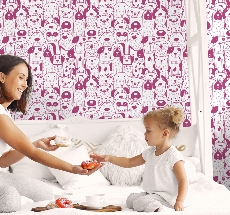 Canine Characters Pattern dogs wallpaper - TenStickers