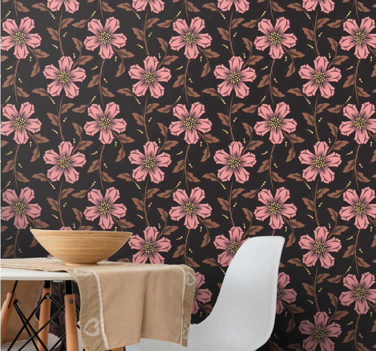 Pink and black arrangement flower wallpaper - TenStickers