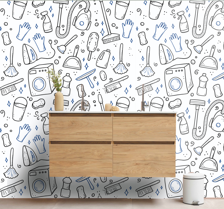 Cleaning tools motif bathroom wallpaper - TenStickers