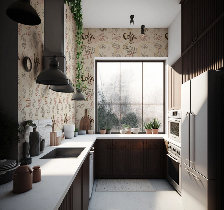 Coffee icons pattern kitchen wallpaper - TenStickers